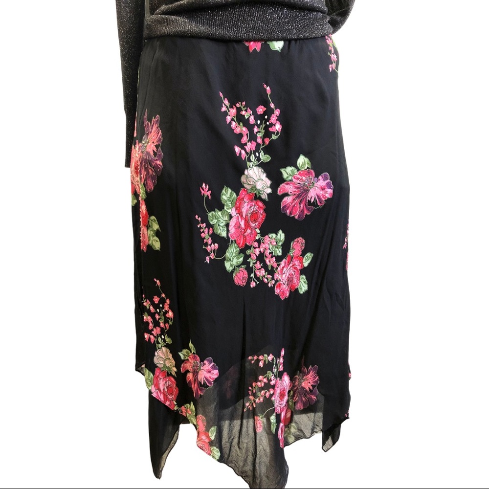 Eva Blue Floral skirt embroidered asymmetric hem lined , sz 14